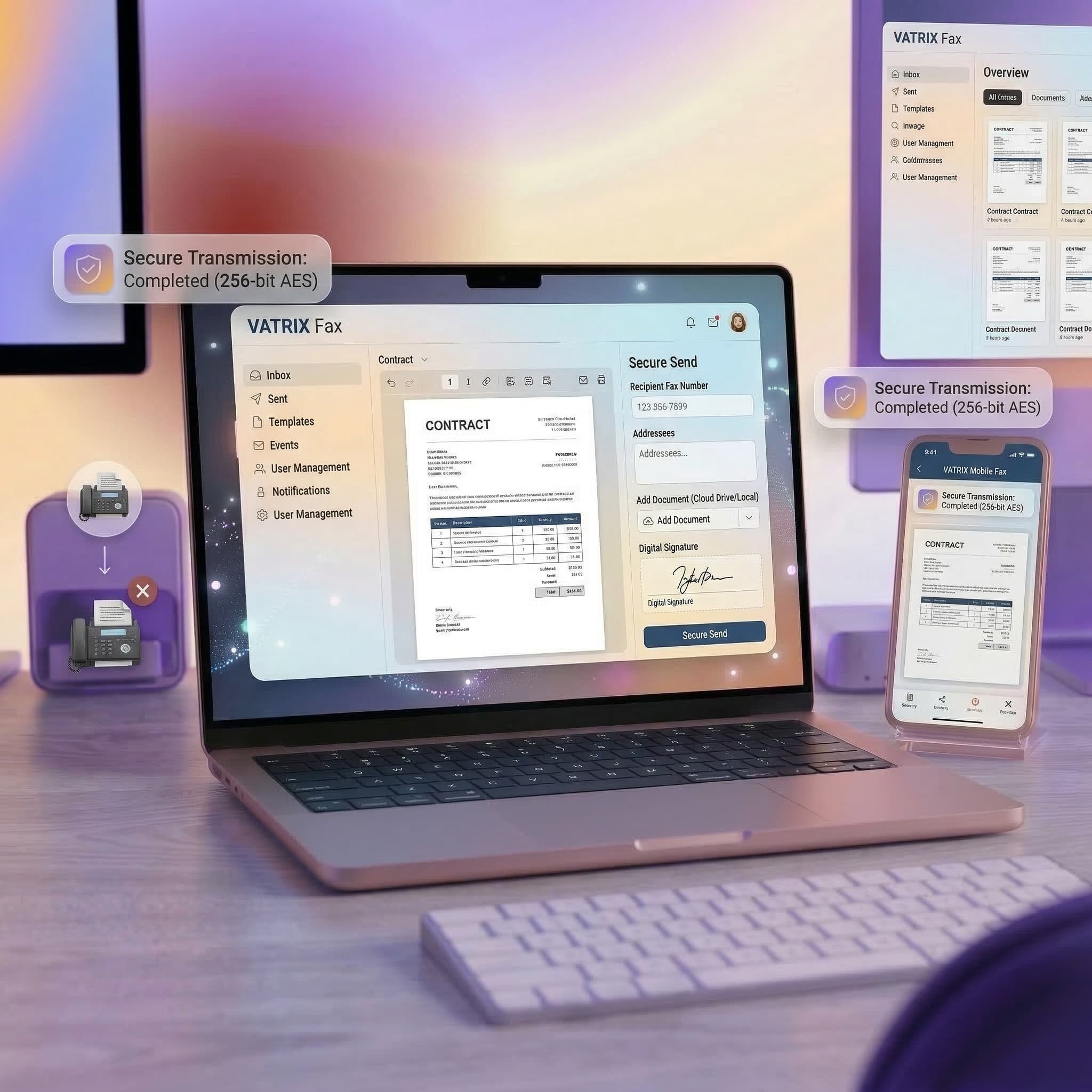 VATRIX cloud fax experience on desktop and mobile